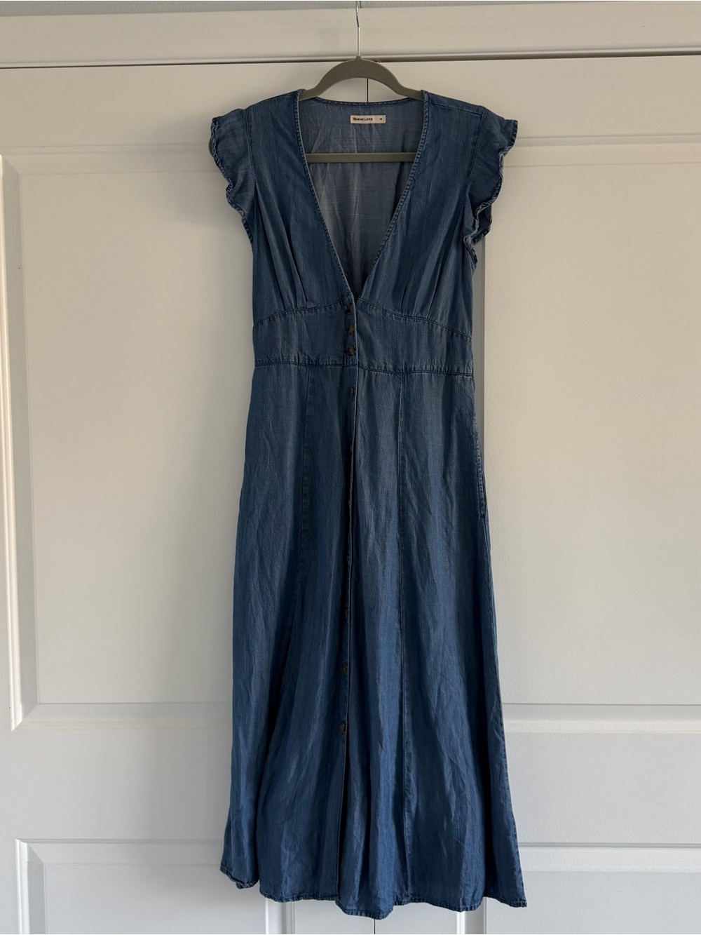 Marine Layer Camila Button-Down Midi Dress, Ruffle Cap Sleeves- Size M